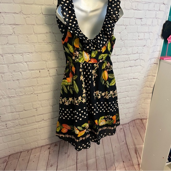 Farm Rio Cocoa Paradise Mini Ruffle sleeve dress New artsy cottagecore SML chic - Picture 11 of 12